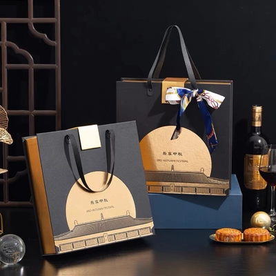 Black Art Paper Magnetic Closure Gift Box Packaging With Rope Handle Printing Logo