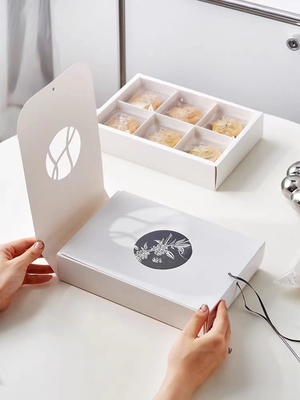 White Coated Paper Foldable Gift Boxes With Ribbon Handle Recyclable