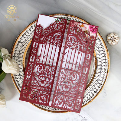 Romantic Elegant Laser Cut Wedding Cards Muitl Color Choices For Party