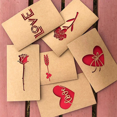 10cm Kraft Paper Laser Cut Wedding Cards Red For Wedding Party
