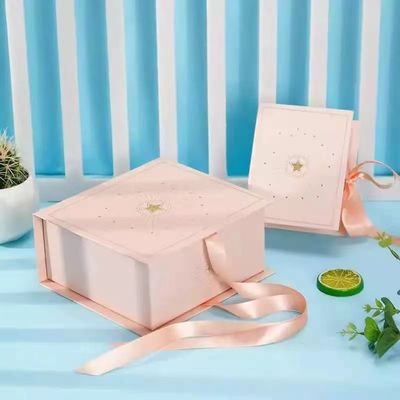 FSC Certificate Recyclable Paperboard Gift Boxes , Pink Gift Boxes With Ribbon