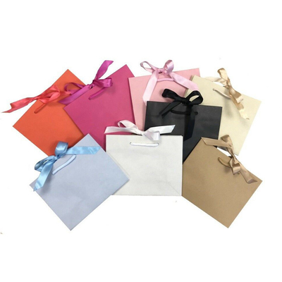 Rope Handle Ribbon Tie Printed Paper Shopping Bag For Boutique Shop