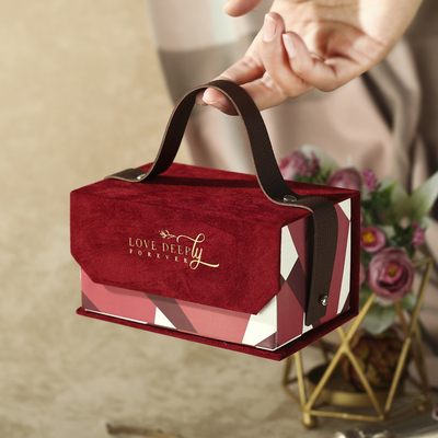Red Special Paper paperboard gift boxes with leather handle for gift wedding party package