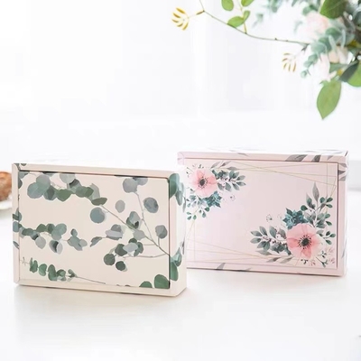 Pink Flowers Coated Foldable Box With Ribbon With Ribbon CMYK Printing For Packaging