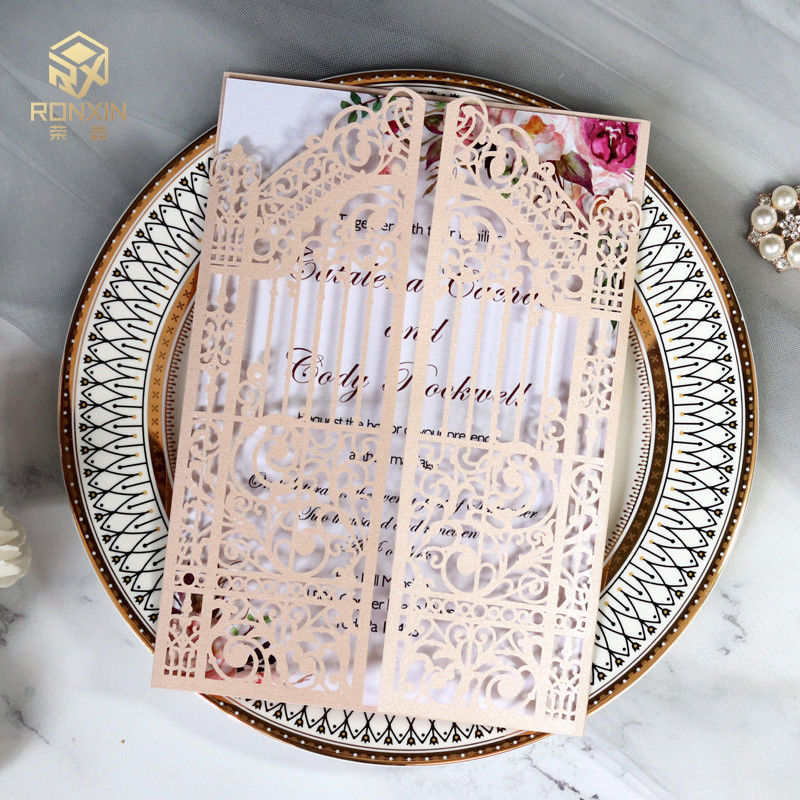 Romantic Elegant Laser Cut Wedding Cards Muitl Color Choices For Party